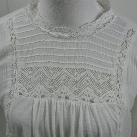 NWOT Lucky Brand White Cotton Lace Detail Long Sleeve Blouse Size Large - Picture 6 of 7